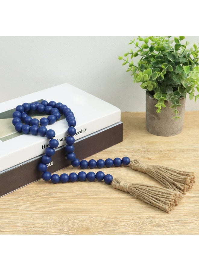 Meplait 39in Wood Bead Garland Farmhouse with Tassels,Versatile Prayer Beads Boho Chic Wall Hanging Home Decor (Navy Blue) - Image 4